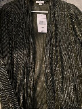 ⭐️NWT⭐️EyeShaDow-Eloquii Olive Green Metallic Open-Front Ribbed Cardigan